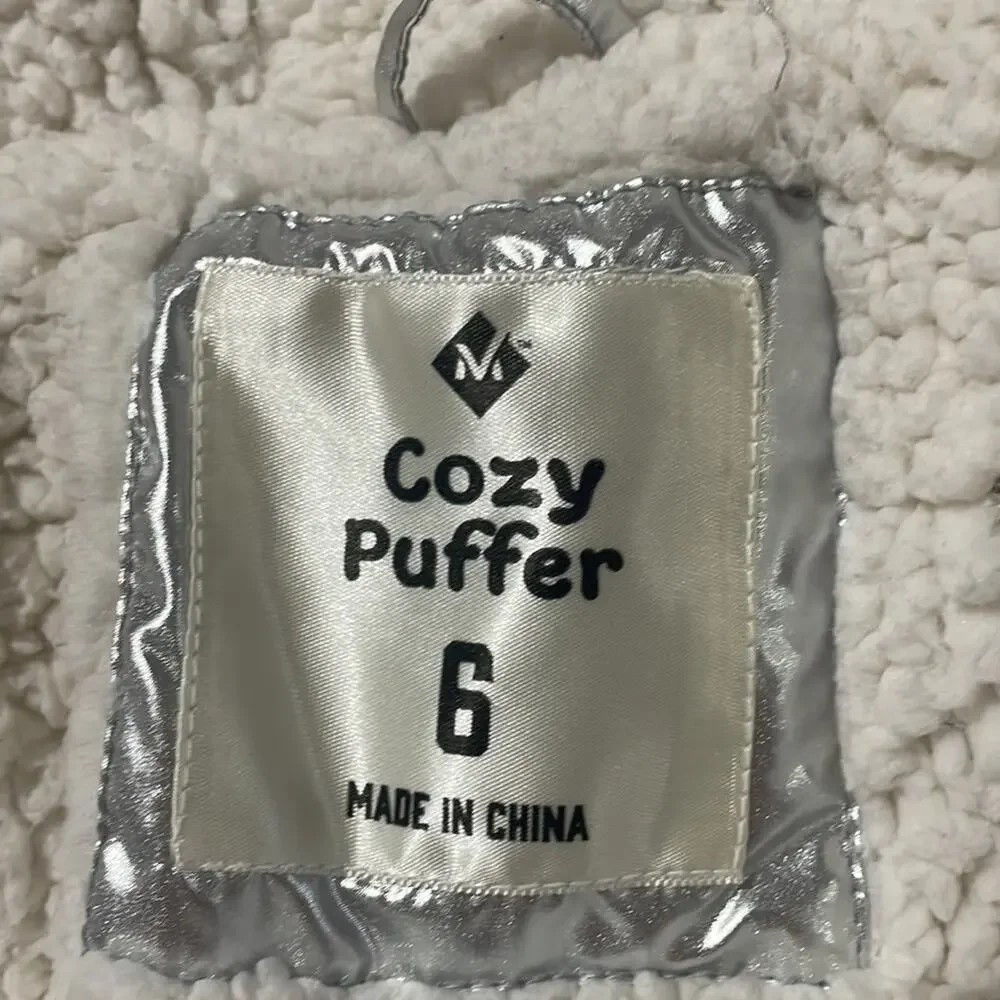 Members Mark 6 silver hooded puffer jacket sherpa lined warm pockets guc